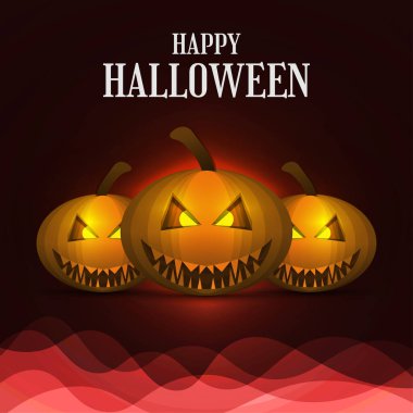 Karanlık arka planda gülümseyen balkabakları olan Cadılar Bayramı posteri. Karşılama ve davet kartı veya poster için uygun