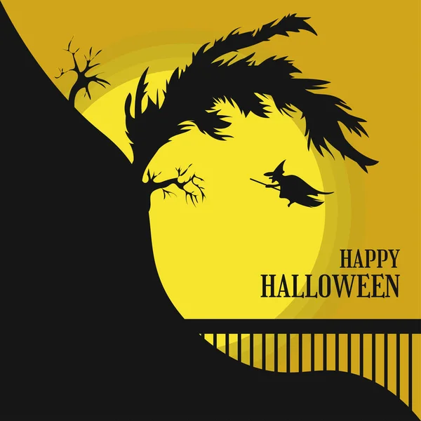 Halloween Achtergrond Illustratie Met Silhouet Van Vliegende Heks Spookachtige Boom — Stockvector