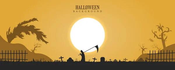 Halloween Hintergrund Mit Sensenmann Der Sense Grab Hält — Stockvektor