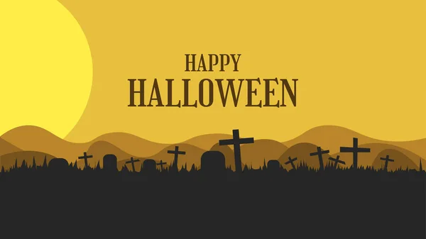 Joyeux Halloween Saluant Bannière Avec Cimetière Pierre Tombale Dans Design — Image vectorielle