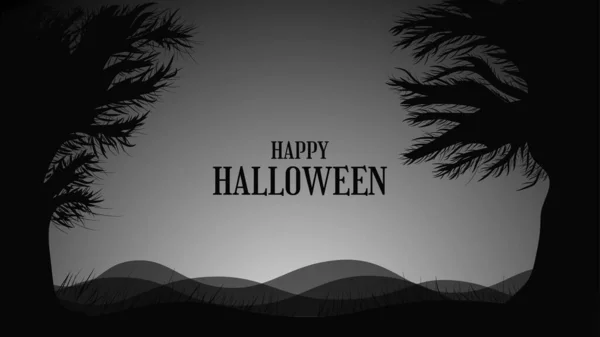 Gruseliger Halloween Hintergrund Mit Gespenstischen Bäumen Und Dunklem Himmel — Stockvektor