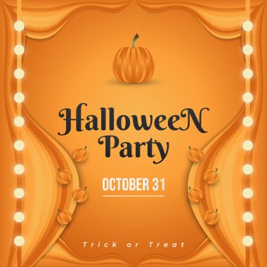 Cadılar Bayramı partisi posteri ya da turuncu arka planda balkabağı afişi