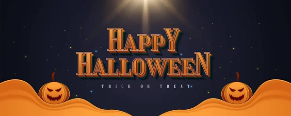 Happy Halloween Banner Met Tekst Lachende Pompoenen — Stockvector