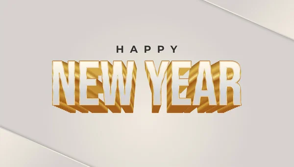 Beyaz Arka Planda Beyaz Altın Yazılı Yeni Yıl Afişi Festive — Stok Vektör
