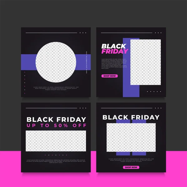 Ensemble Modèle Médias Sociaux Black Friday Avec Style Dynamique Moderne — Image vectorielle