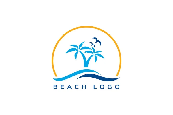 Palma Drzewo Ikona Lato Podróżować Logo Wektor Ilustracja Projekt Plaża — Wektor stockowy