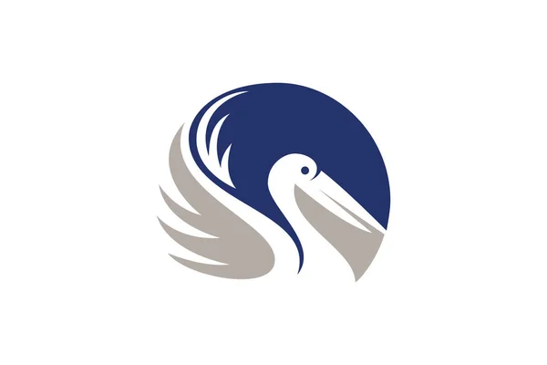Yuvarlak şekilli soyut pelikan logosu iki renk, Pelikan Kuş Logo soyut tasarım vektör şablonu. Sanatsal stilize pelikan simgesi. Siluet kuşları. Yaratıcı sanat logosu tasarımı. Vektör illüstrasyon. pelikan yuvarlak amblemler vektör tasarımı ayarlamak 