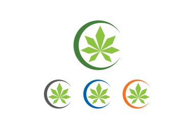 Esrar yaprak logo Tasarımlar İlham Beyaz Arka Plan, akçaağaç esrar logosu simge vektör, Marijuana yaprak logo tasarım şablonu vektör illüstrasyon, Esrar Tarım logosu izole. Yaprak taze logosu. Esrar İş Logo Kavramı