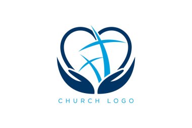 Kilise logosu. Hıristiyan sembolleri. İsa'nın Haçı, kiliseler ve Hıristiyan organizasyonlar için Şablon logosu güneşte Calvary çapraz. Calvary çapraz kilise logosu. Benzersiz Kilise Logosu, Kilise vektör logosu sembolü grafik soyut şablon