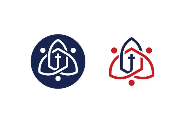 Kyrkans Logotyp Kristna Symboler Korset Jesus Mall Logotyp För Kyrkor — Stock vektor