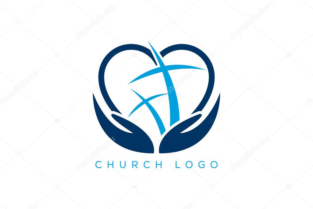 Church logo. Christian symbols. The Cross of Jesus, Template logo for churches and Christian organizations cross of Calvary in the sun. Calvary cross church logo. Unique Church Logo, Church vector logo symbol graphic abstract template