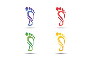 Ayak ve bakım simgesi logo şablonu, Ayak ve ayak bileği sağlık, Ayak Kliniği logo tasarımları, Ayak Bakımı logosu tasarımları vektör, ayak logosu tasarım şablonu, ayak logosu tasarım şablonu, Ayak bakımı logosu, Sağlık ve klinik sembolü ile ayak izleri Vektör.