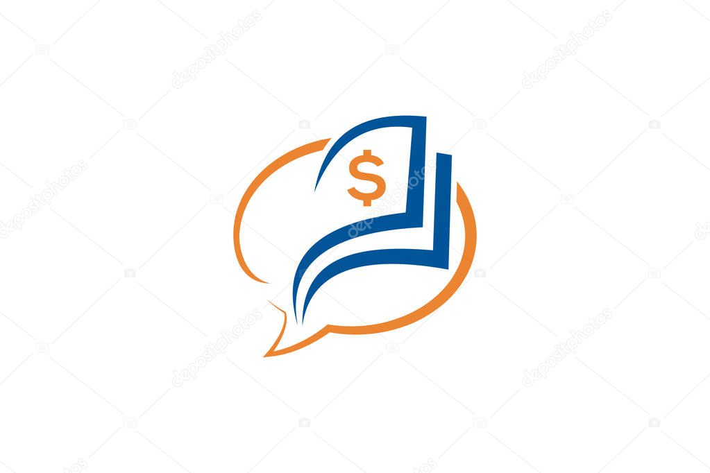 Creative Money Logo Design Template, Financial adviser logo design layout. Business and finance creative icon concept. Money symbol template. Bubble speech with cash in negative space. Money Logo Template Design Vector