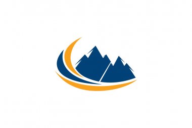 vektör dağ ve açık maceralar logosu, Dağ Logo Şablonu. Minimalist Manzara Hills / Mountain Peaks Vektör logo tasarımı, Minimalist Manzara Dağ logo tasarım ilham, Dağlar logo tasarımı, Dağlar nehir logosu şablonu ile