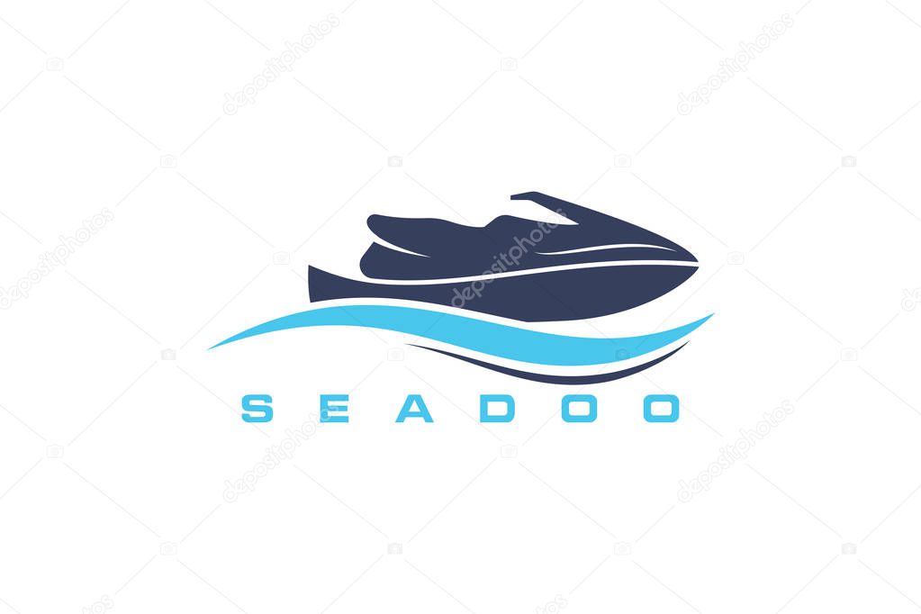 Seadoo logo, wave logo, ocean logo, Jet Ski Motor Boat, jetski vector logo design template, Isolated on a white background