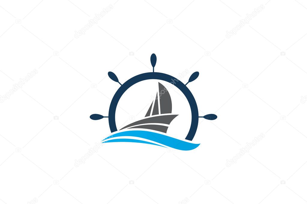 Cruise ship Logo Template vector icon illustration design, Ship logo, nautical sailing boat icon vector design, Sailing boat icon symbol, vector illustration, Ocean Ship - sign concept. Sea boat illustration. Ship wheel, Ship, Cruise, and Marine Logo