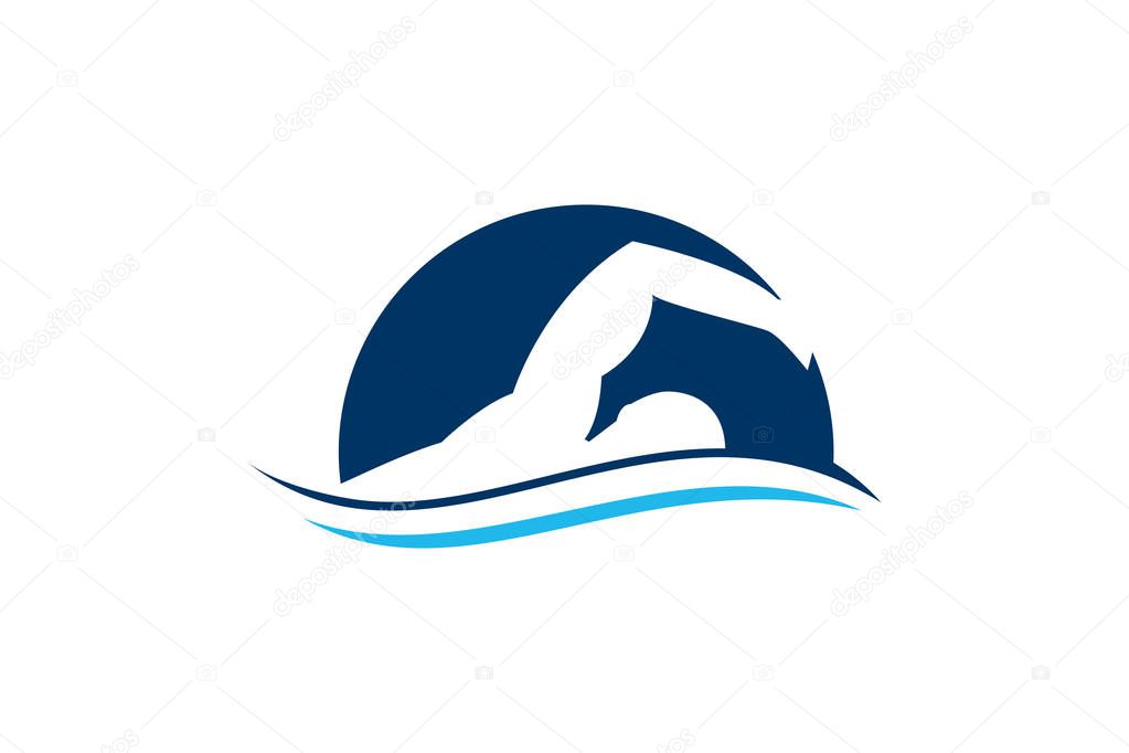 Blue swimming logo with abstract man silhouette. Swimming Club Logo Design. Swimmer icon design. Creative Swimmer Vector. Swimmer logo template. Swimming vector design. Swim illustration, Swim, Swimming Club, Swimmer logo design template