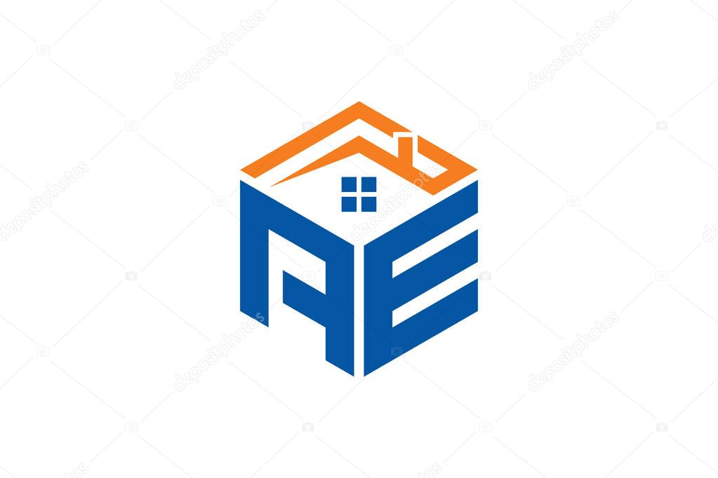Abstract polygonal AE Logo, AE letter logo, polygonal AE Logo sing, and Symbol, AE Initial logo template, AE logo letter initial, Home logo, creative home logo, Abstract house logo, real estate sign. Home with window logo, Real estate logo,