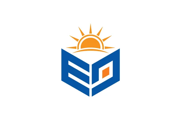 サンロゴデザイン 太陽の夏のロゴアイコン オレンジの太陽のロゴ 太陽のロゴ 太陽のアイコンベクトルデザイン サンバーストスターアイコン 抽象的な多角形のエドロゴ エド文字のロゴ ポリゴンAzロゴの歌 およびシンボル — ストックベクタ