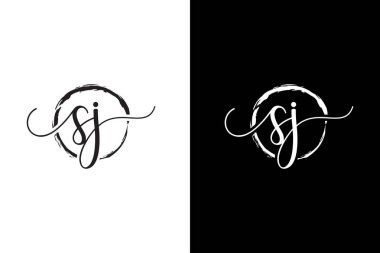 Sj İlk el yazısı logo vektör, Sj Bir daire ile Sj İlk el yazısı logo tasarımı. Zen Circle Fırça, moda, takım, düğün, lüks logo için el yazısı logosu. Sj ilk logo daire şablon vektör, Sj İlk güzellik monogram logo vektör