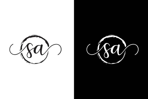 Sa İlk el yazısı logo vektör, Sa İlk el yazısı logo tasarımı bir daire ile. Zen Circle Fırça, moda, takım, düğün, lüks logo için el yazısı logosu. Sa ilk logo daire şablon vektör, Sa İlk güzellik monogram logo vektör