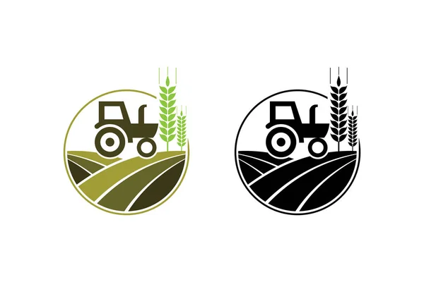 Agricultura Agricultura Con Tractor Con Cultivador Arado Diseño Logotipo Agronegocios — Archivo Imágenes Vectoriales