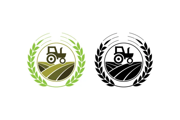 Tarım ve tarım bir traktör ile kültivatör ve pulluk, logo tasarımı. Tarım, eko-çiftlik ve kırsal ülke, vektör tasarımı. Tarım sanayi ve tarım, illüstrasyon, Traktör ve kürek elemanları ile tarım endüstrisi için Logo