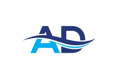 bir dalga ile ilk harf logosu Reklam, Mektup logosu Reklam şirket adı mavi ve siyan rengi. Okyanus dalgaları, A ve D Swoosh İlk Logo Harfler ile Reklam mektubu logosu. 