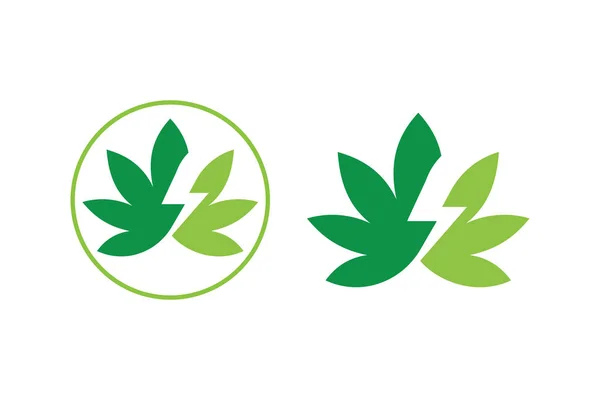 Cannabis Atau Marijuana Logo Ikon Daun Dengan Ilustrasi Petir Marijuana - Stok Vektor