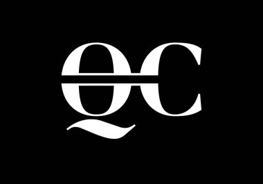 Baş Monogram Harf Q C Logo Tasarım Vektör Şablonu. Q C Harfi Logo Tasarımı
