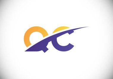 Baş Monogram Harf Q C Logo Tasarım Vektör Şablonu. Q C Harfi Logo Tasarımı