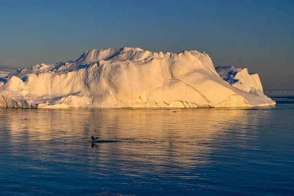 Groenland Ilulissat gletsjers aan zee met walvissen kaporkak — Stockfoto