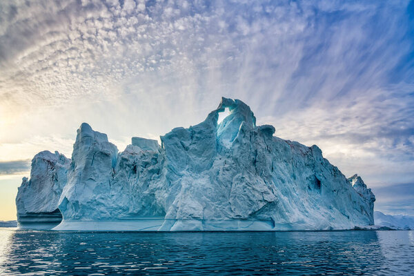 Greenland Ilulissat glaciers at ocean at polar night