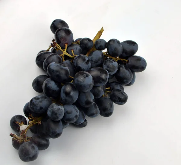 Raisins Noirs Frais Repose Sur Fond Blanc — Photo