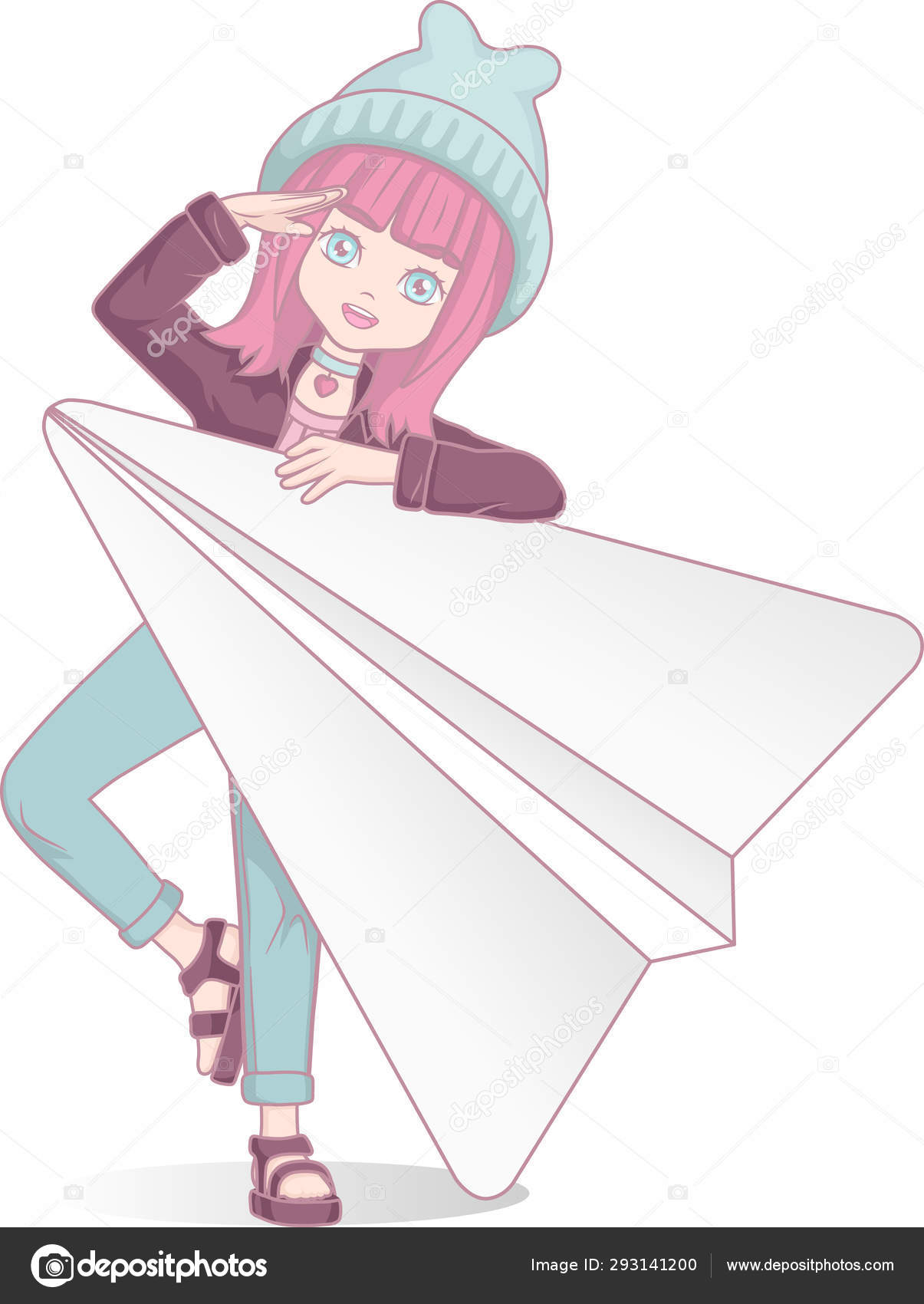 Anime Girl Holding Paper Plane Cartoon Character Japanese Style Independent Stock Vector C Valmory 293141200