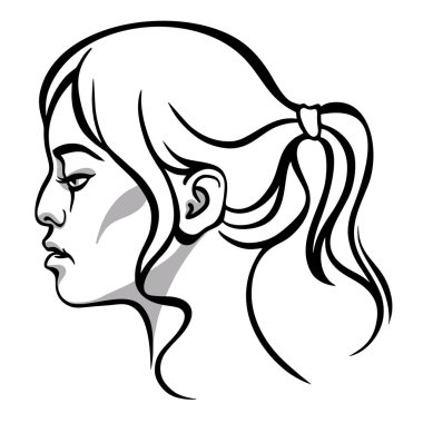 Genç güzel Asyalı kadın profili Vektör çizgi moda illüstrasyon