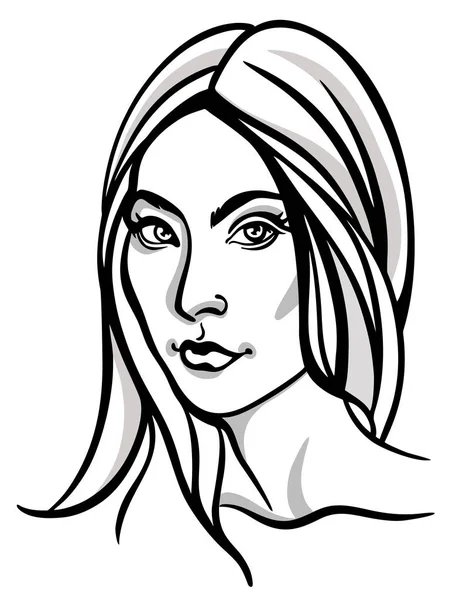 Ilustración de moda de línea vectorial de joven hermosa chica asiática wtih pelo largo — Vector de stock