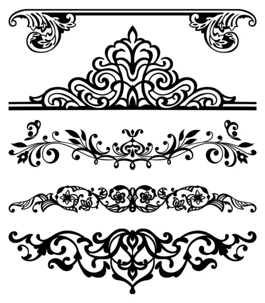 Conjunto de bordas florais vetoriais, cantos, divisores e quadros em estilo clássico antigo — Vetor de Stock