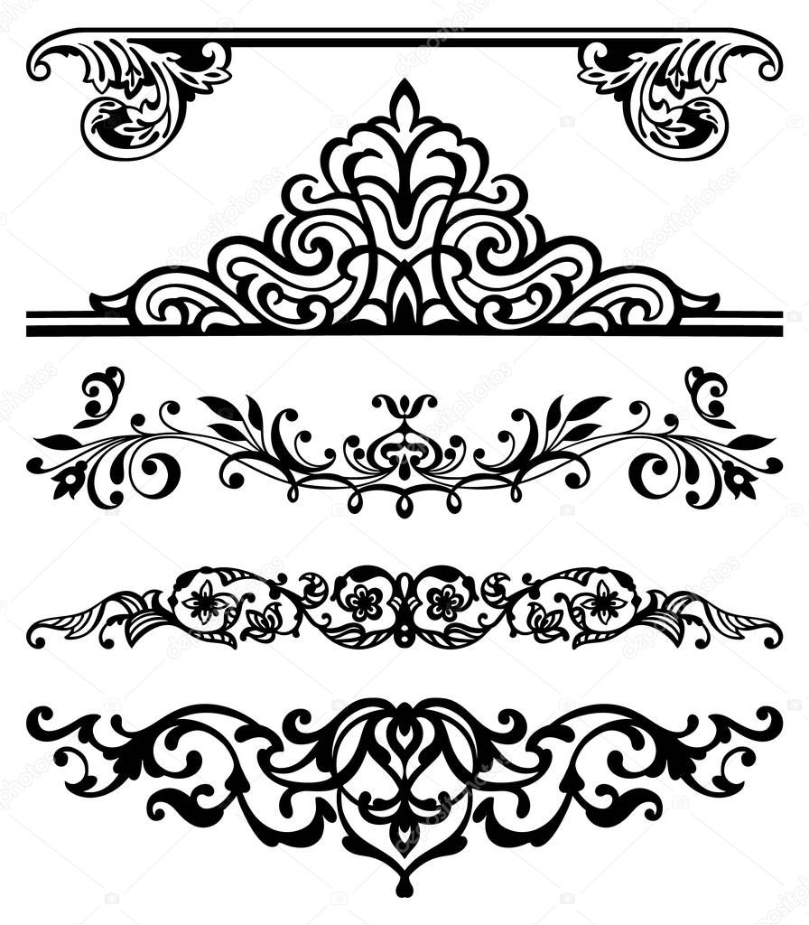 Set of vector floral borders, corners, dividers and frames in antique classic style