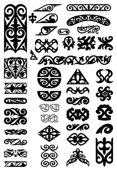 Set of 41 vector elements and motifs of Kazakh national Islamic ornament for custom design — Stock Vector