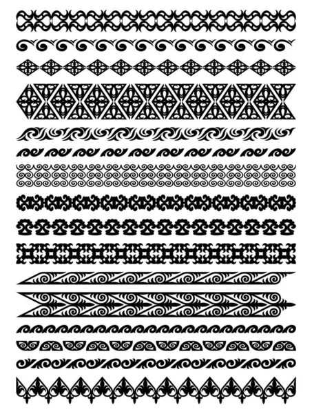 Set of 16 vector borders, dividers and frames of Kazakh national Islamic ornament — Stock Vector