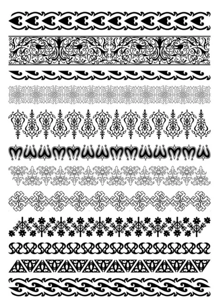 Conjunto de 12 bordes vectoriales, divisores y marcos del ornamento islámico nacional kazajo — Vector de stock