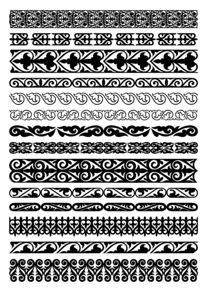 Set of 14 vector borders, dividers and frames of Kazakh national Islamic ornament — Stock Vector