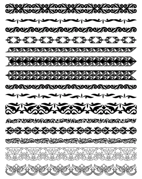 Conjunto de 15 bordes vectoriales, divisores y marcos del ornamento islámico nacional kazajo — Vector de stock