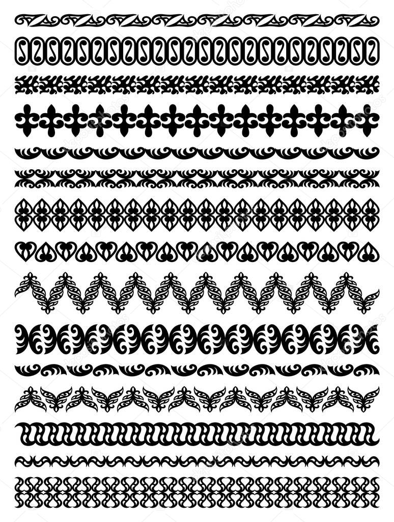Set of 15 vector borders, dividers and frames of Kazakh national Islamic ornament
