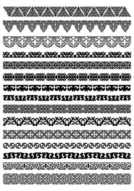 Kazak ulusal İslami süs 15 vektör sınırları, bölücüler ve çerçeveler kümesi