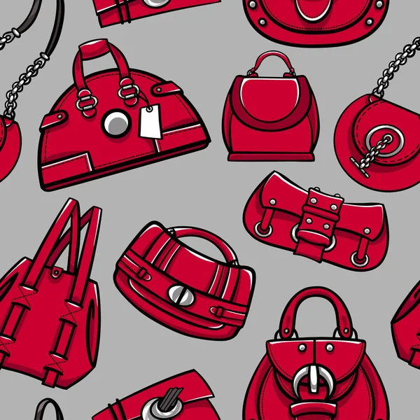 Ilustración de patrón de vector sin costuras de moda elegante mujer roja jalá bolsas de varios tipos y tamaños para el fondo personalizado, textil, papel pintado — Vector de stock