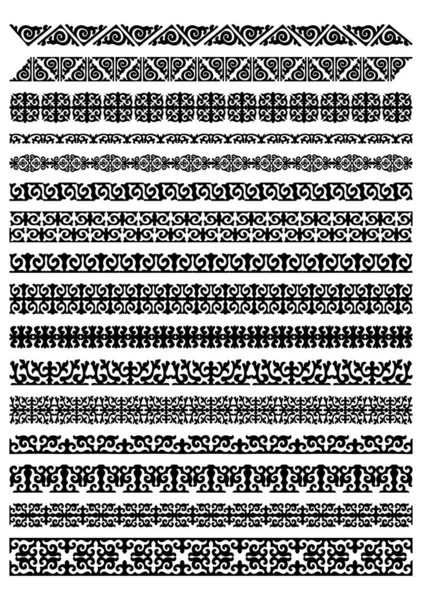 Набір з 16 векторних рамок, роздільників і рамок казахського національного ісламського орнаменту — стоковий вектор