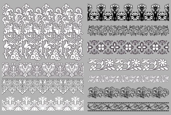 Ensemble de 11 ornements anciens baroques ou rococo classiques vectoriels sans couture, bordures de ligne simples, cadres, vignettes, éléments de motif de diviseurs en couleurs noir et blanc, isolés pour cu — Image vectorielle