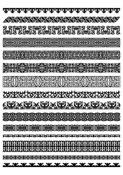 Ensemble de 14 bordures vectorielles sans couture décoratives, diviseurs et cadres d'ornement islamique national kazakh — Image vectorielle